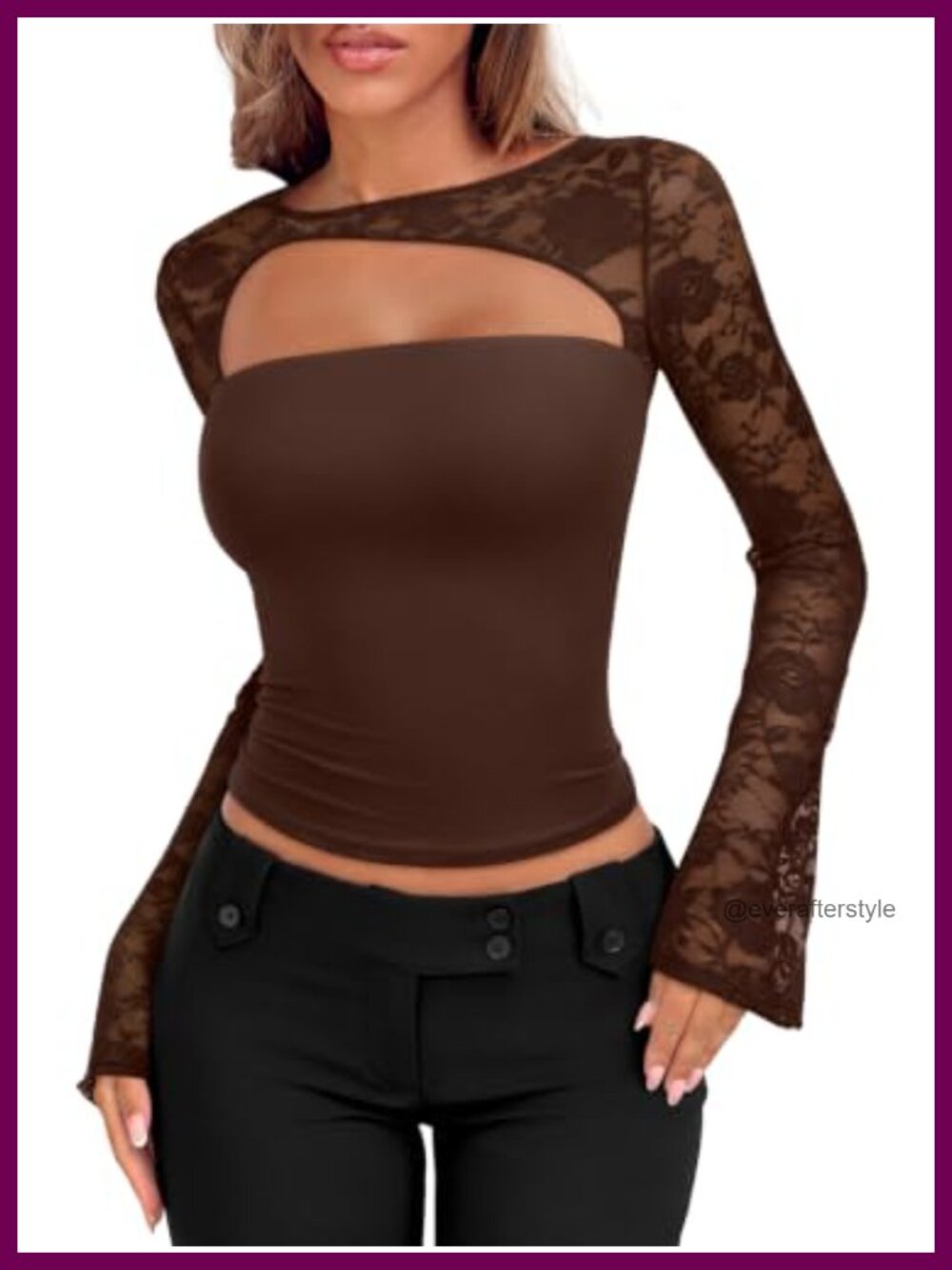 Womens Lace Tops Long Sleeve Going Out Shirt Slim Fit Y2K Club Party Top